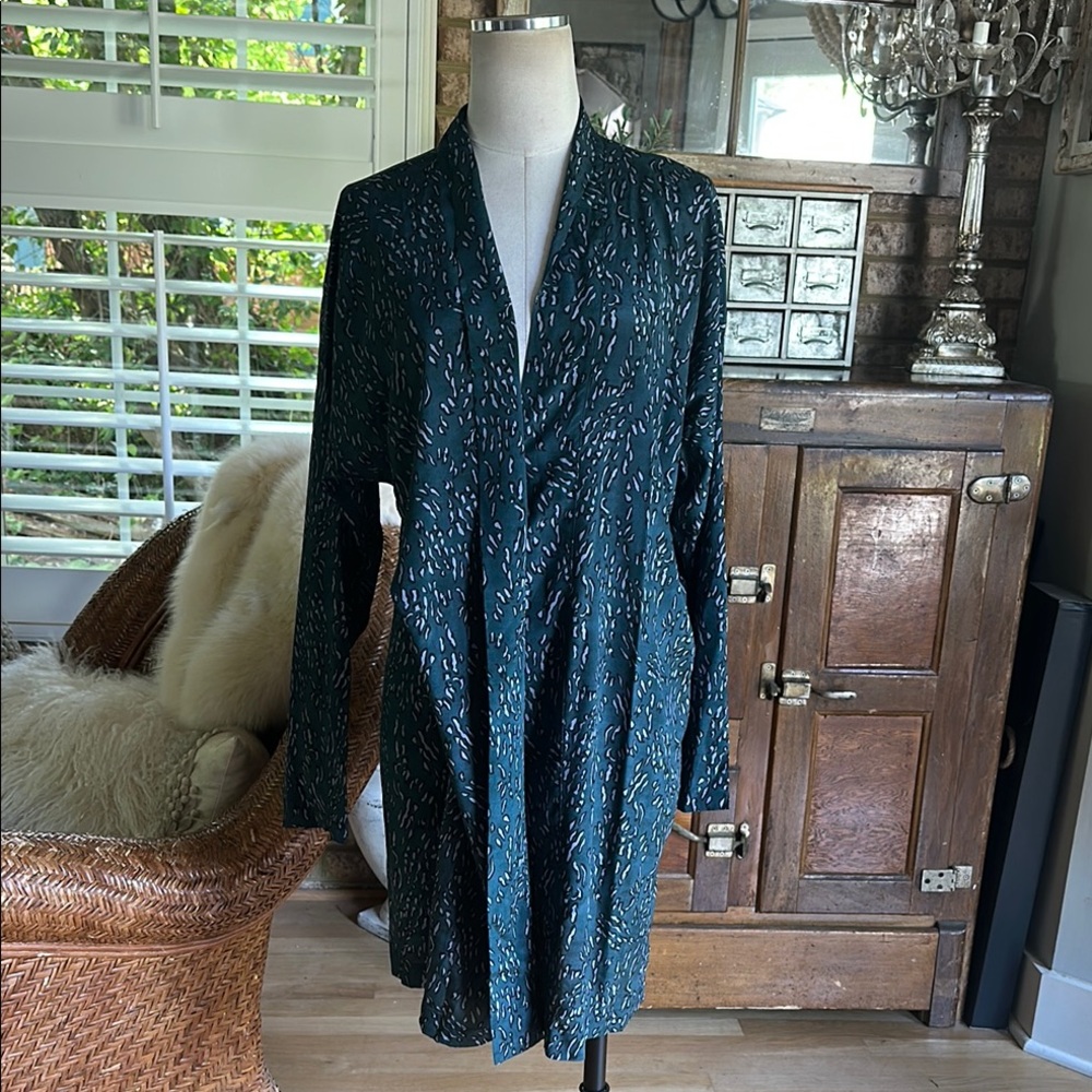 ELSE LUXURY Green Zanzibar Abstract-Print Silk Robe Size S/M NO BELT